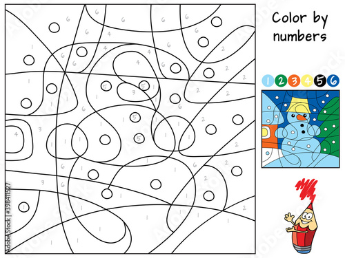 Snowman. Coloring book. Educational puzzle game for children. Cartoon vector illustration