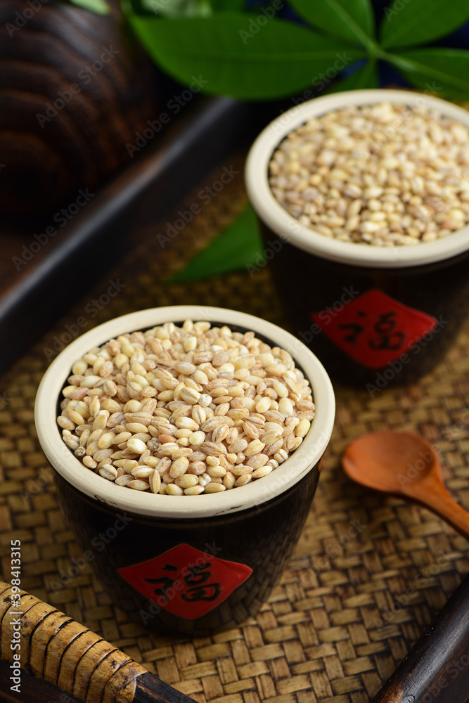 Wheat kernel on the background of retro Chinese style.The Chinese meaning in the picture is happiness Wheat kernel on the background of retro Chinese style.The Chinese meaning in the picture is happiness
