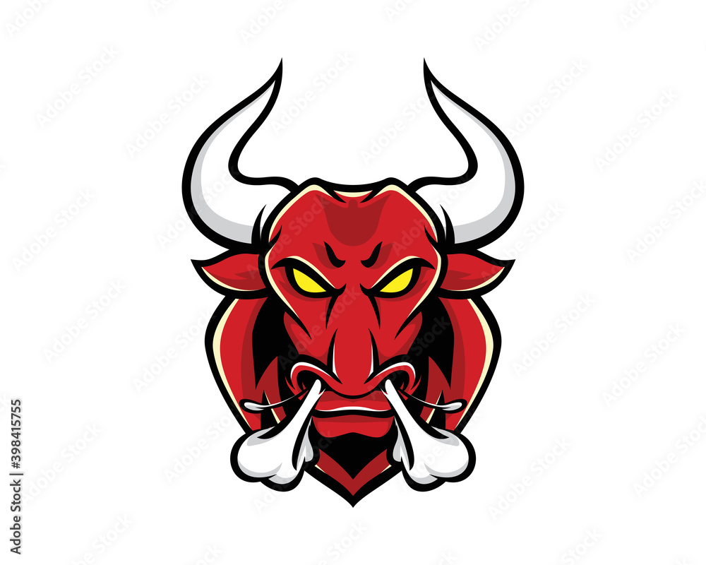 Angry Bull Head with Heavy Breathing Mascot and Illustration Angry Bull Head with Heavy Breathing Mascot and Illustration