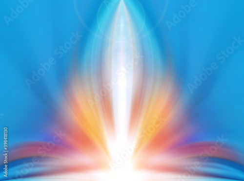 Abstract futuristic blue orange multicolor energy flower on the blue color background. Portal entrance.