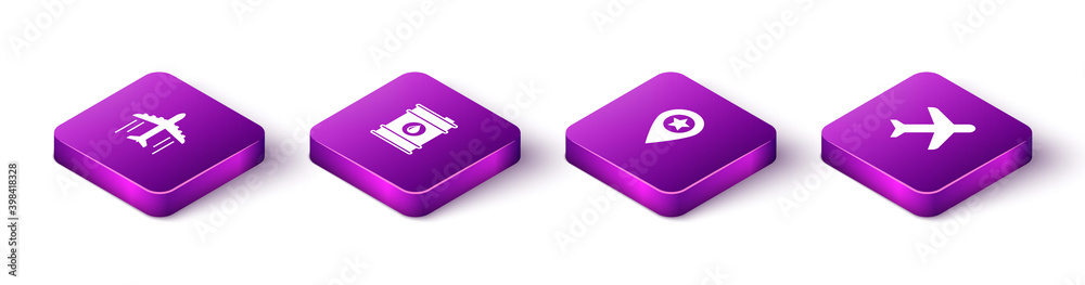 Set Isometric Plane, Barrel oil, Location with star and icon. Vector. Set Isometric Plane, Barrel oil, Location with star and icon. Vector.