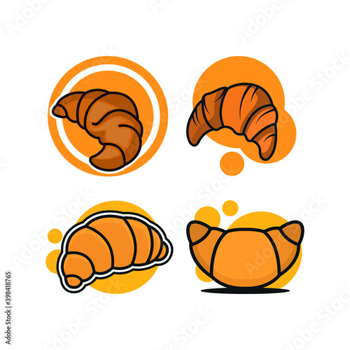 Set of vector hand drawn croissant icons, different styles. Outline, silhouette, flat, cartoon bakery isolated on white background for design menu cafe, bistro, restaurant, label and packaging.