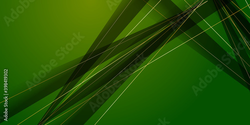 Luxury green background combine with glowing golden lines. Overlap layer textured background 