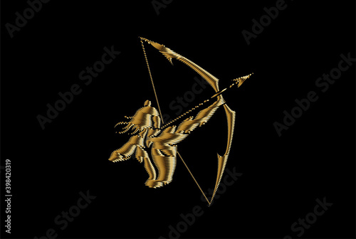Lord Rama with arrow killing Ravana in Navratri festival of India poster, Gold Icon Vector illustration.