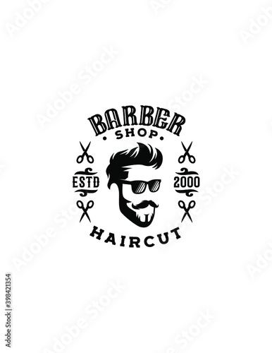 Barbershop hairstyle man label logo illustration