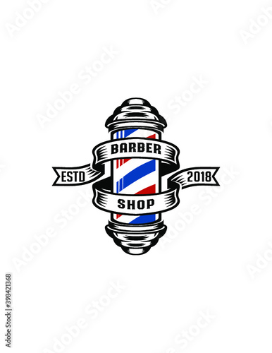 barber shop pole with banner label illustration
