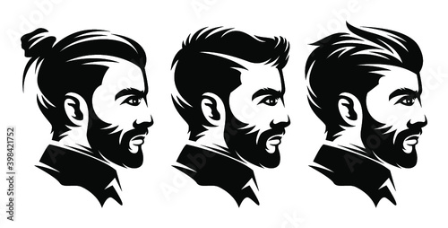 set barbershop men hairstyle illustrations from the side