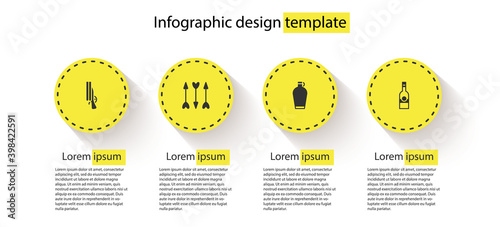 Set Shotgun, Hipster arrows, Canteen water bottle and Bottle of vodka. Business infographic template. Vector.