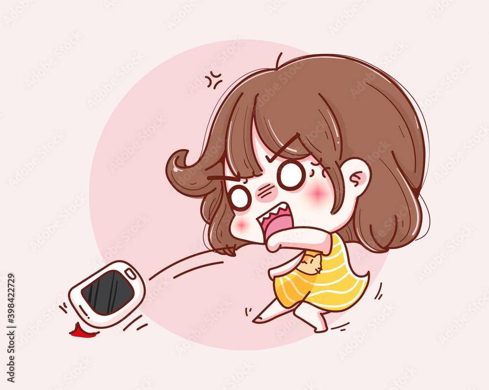 Angry girl throwing the phone and vector character design. Angry girl throwing the phone and vector character design.