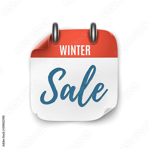 Winter sale. Realistic calendar icon isolated on white background.