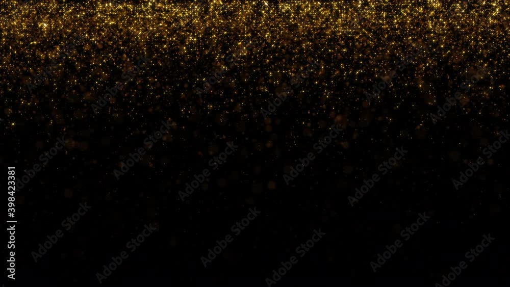 Abstract motion background shining gold stars and particles falling. Shimmering glittering particles with bokeh. New year and Christmas background. Seamless 4K loop video animation