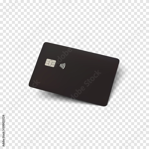 Black credit card. Blank realistic template for your projects. Vector illustration.