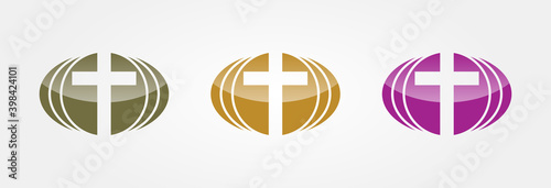 3 metallic colors religious symbol. christian, catholic. faith, prayer alliance vector logo