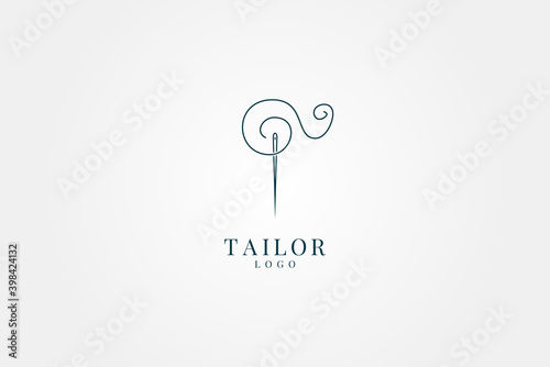 needle and yarn minimalist outline logo for tailor or do it yourself sewing craft