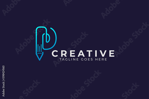 Initial P Logo. letter P and pencil combination, Usable for Education and Business Logos, Flat Vector Logo Design Template, vector illustration photo