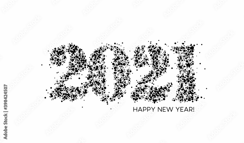 Happy New Year 2021 Particle Text Typography Design Banner Poster, Vector illustration. Happy New Year 2021 Particle Text Typography Design Banner Poster, Vector illustration.