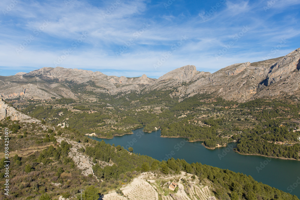 Beautiful spanish lake Guadalest Spain with stunning mountain scene