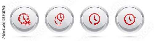 Set line Clock 24 hours, Time Management, and . Silver circle button. Vector.