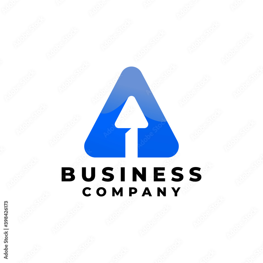 triangle shape with an arrow moving up. business investment logo. triangle shape with an arrow moving up. business investment logo.