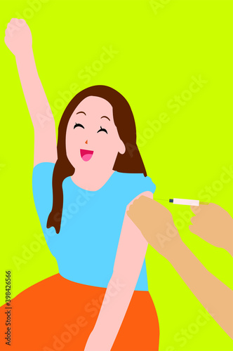 Proximity vaccination of the doctor on the patient's shoulder, injection of influenza vaccination on the arm, coronavirus, Covid-19 vaccine. Vector illustration