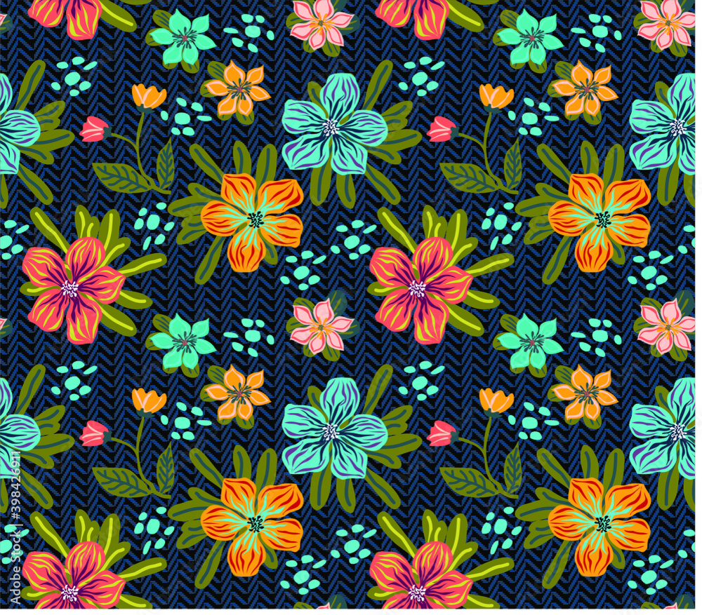 Summer seamless vector pattern with fairy flowers, digital drawing.
Summer seamless vector pattern with fairy flowers, digital drawing.