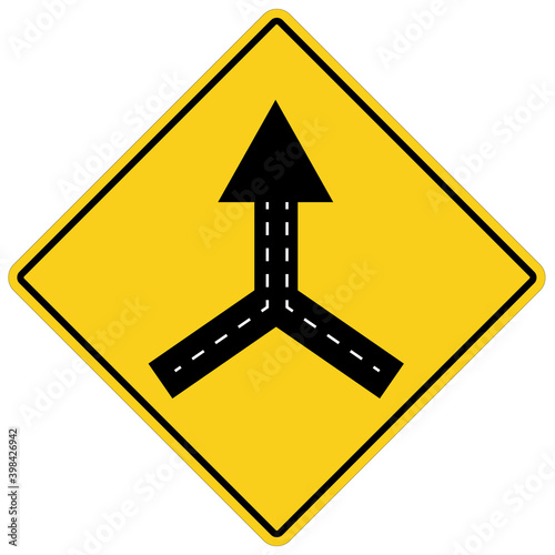 warning sign two way road merge on white background. traffic sign. traffic sign lanes merging symbol. flat style.