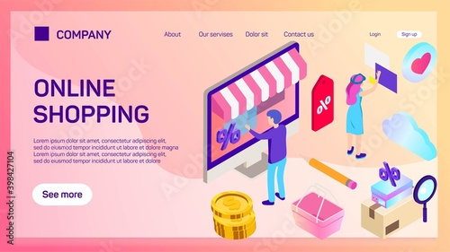 Shopping Online on Website or Mobile Application Vector Concept Marketing and Digital marketing.