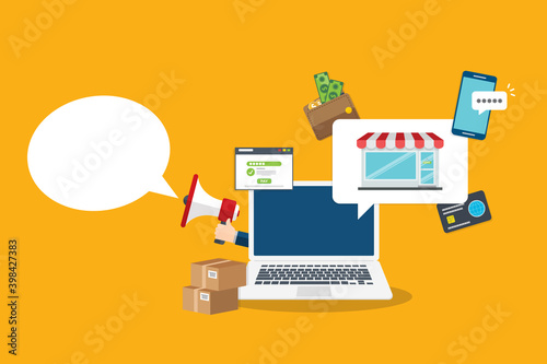 Small business. Small business online management concept. Vector illustration. 