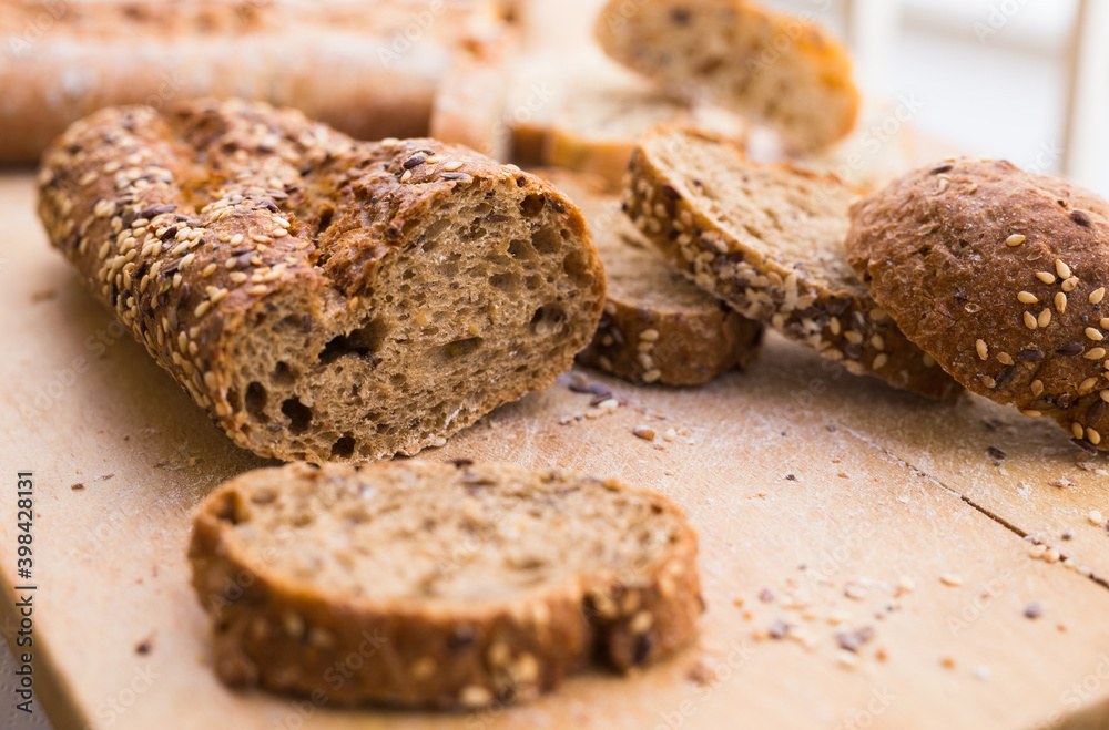 fresh loaf of bread on wooden board fresh loaf of bread on wooden board
