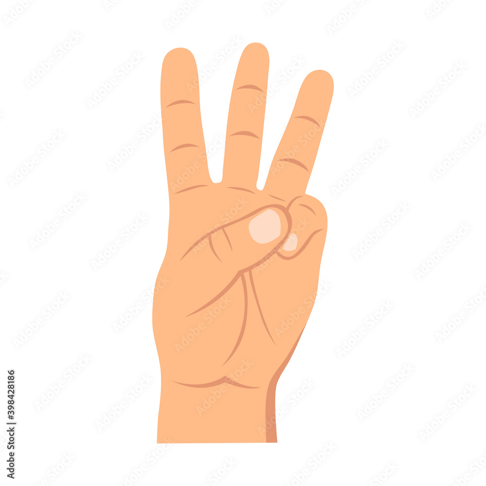 Counting fingers - number three. Hand showing three fingers. Communication gestures concept. Vector illustration. Counting fingers - number three. Hand showing three fingers. Communication gestures concept. Vector illustration.