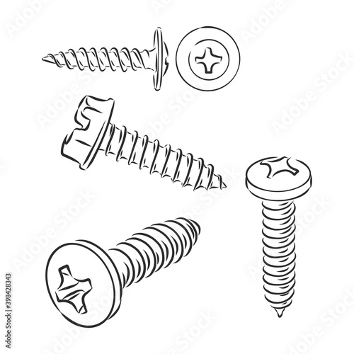 screw vector sketch illustration. Screw vector sketch icon isolated on background. Hand drawn Screw icon. Screw sketch icon for infographic, website or app.