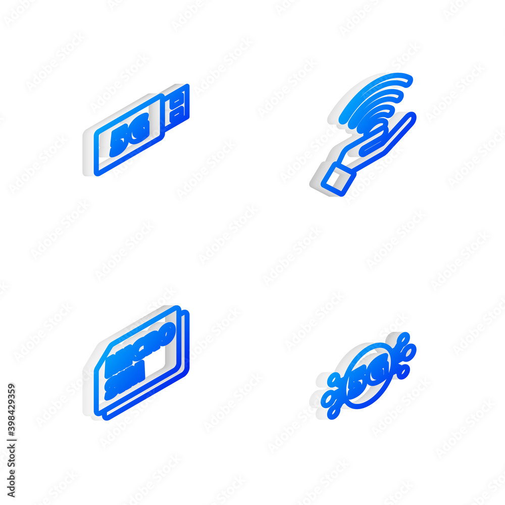 Set Isometric line 5G network, modem, Micro Sim Card and icon. Vector. Set Isometric line 5G network, modem, Micro Sim Card and icon. Vector.