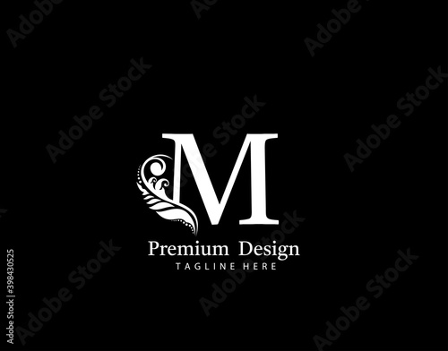Initial M letter luxury beauty flourishes ornament monogram logo. Vintage Alphabetical Icon for book design, brand name, stamp, restaurant, boutique, notary, hotel.