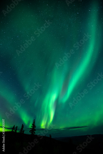 Beautiful shot of aurora borealis, Dawson City, Yukon, Canada photo