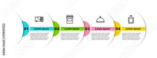 Set line Microwave oven, Jam jar, Covered with tray and Cutting board. Business infographic template. Vector.