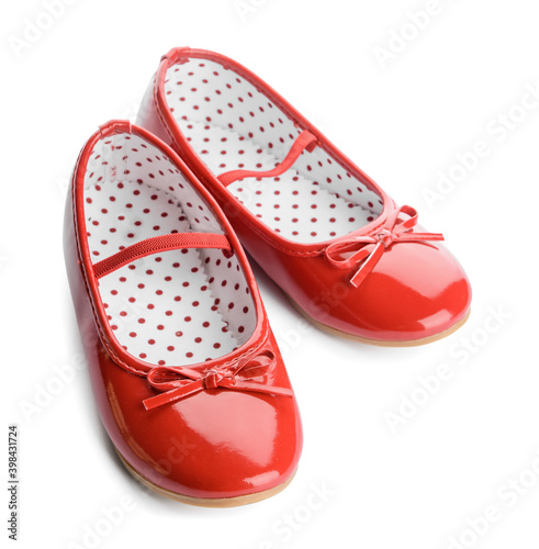 Little girl shoes on white background