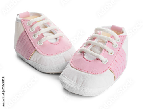 Baby shoes on white background