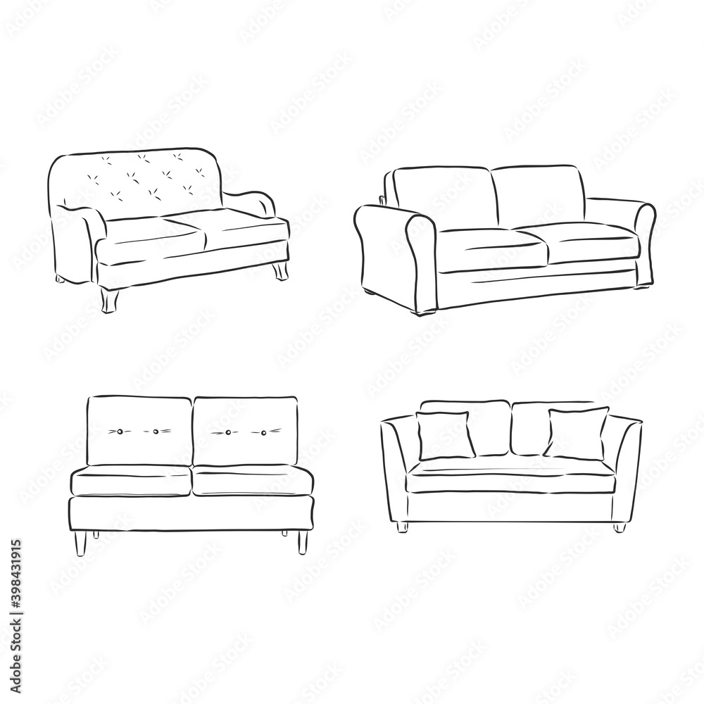 set of sofas drawings sketch style, vector illustration. sofa vector