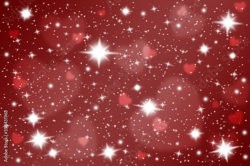 Abstract red blurred background with bright hearts  sparkling bokeh. Valentine s day wallpaper.