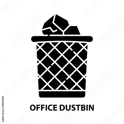 office dustbin icon, black vector sign with editable strokes, concept illustration