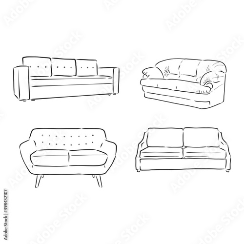 set of sofas drawings sketch style, vector illustration. sofa vector sketch illustration