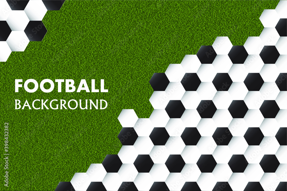 Background on a soccer theme. Black and white hexagon soccer ball