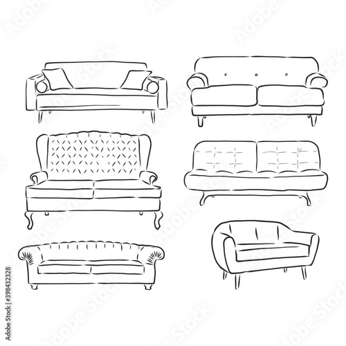 set of sofas drawings sketch style, vector illustration. sofa vector sketch illustration