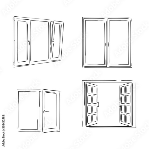 Window. Hand drawn sketch illustration. window vector sketch illustration