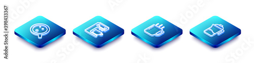 Set Isometric line Coffee cup, machine, and French press icon. Vector.