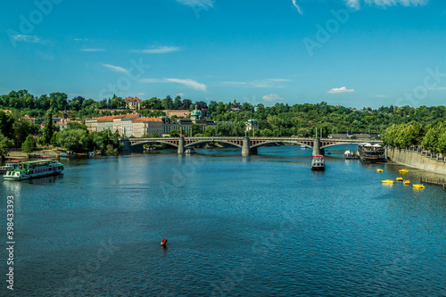 View on bridges and panorama of Prague, river vltava, summer 2017. Czech Republic