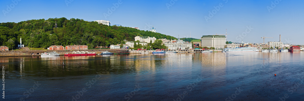 Panorama of the right bank of the Dnieper river in Kiev, Ukraine