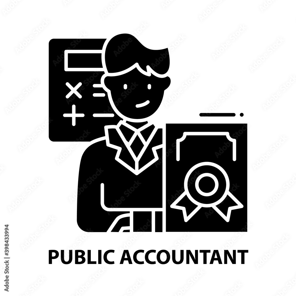 public accountant icon, black vector sign with editable strokes, concept illustration