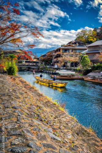 Katsura river in Arashiyama, Kyoto, Japan, in autumn photo