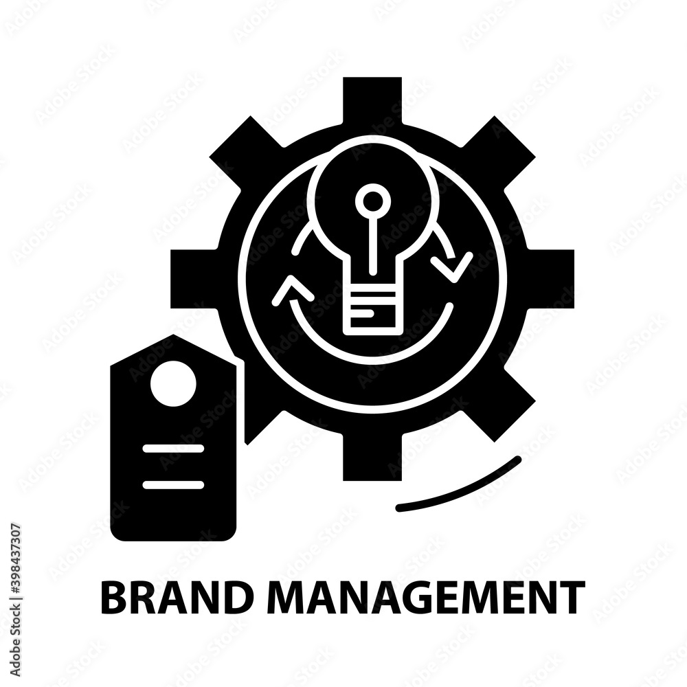 brand management icon, black vector sign with editable strokes, concept illustration brand management icon, black vector sign with editable strokes, concept illustration